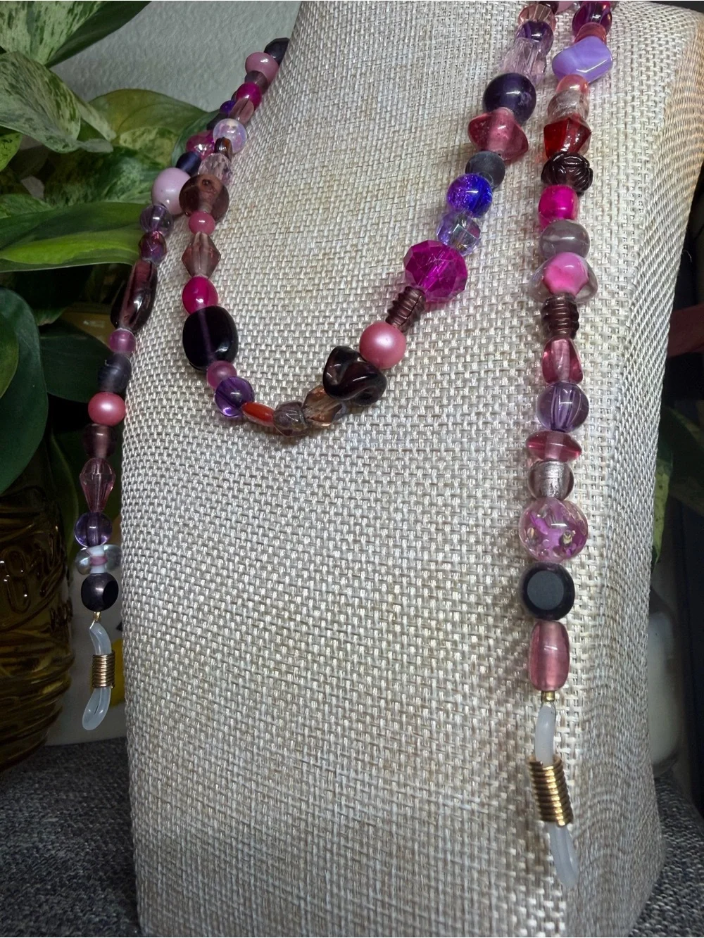 Handmade Pink & Purple Beaded Glasses Chain